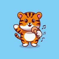 carino tigre che canta cartone animato design premium vector