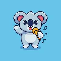 carino koala che canta cartone animato design premium vector