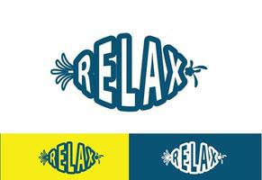 relax lettera t-shirt, adesivo e modello di progettazione del logo vettore