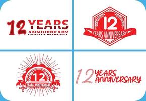 Logo dell'anniversario di 12 anni, adesivo, icona e modello di design della maglietta vettore