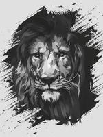 illustrazione della testa di leone in bianco e nero vettore