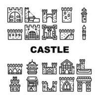 icone della raccolta della costruzione del castello hanno messo l'illustrazione di vettore