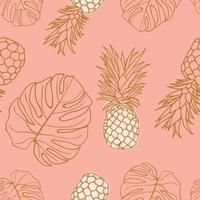 bellissimi ananas tropicali e foglie pattern design. buono per stampe, confezioni, tessuti e tessuti. sfondo disegnato a mano. piastrella botanica. disegno del modello di superficie. vettore