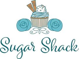 modello di progettazione logo vettoriale. icona di cupcakes da forno. disegno del logo cupcake shake di zucchero. vettore