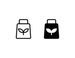 icona della borsa ecologica. icona del contorno e icona solida vettore