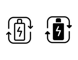 icona di riciclo della batteria. icona del contorno e icona solida vettore