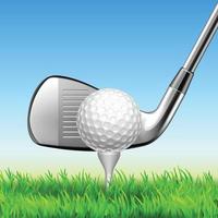 illustrazione vettoriale di mazza da golf e palla sul gioco del tee