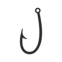 icona del glifo con gancio. amo da pesca. attrezzatura per la pesca sportiva. simbolo di sagoma. spazio negativo. illustrazione vettoriale isolato
