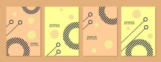set di design di copertina in stile geometrico alla moda e minimale. sfondo marrone con elementi circolari. per copertine, brochure, presentazioni vettore