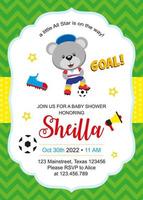 carta baby shower con simpatico giocatore di football orso vettore