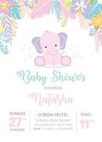 carta di baby shower con elefante carino vettore