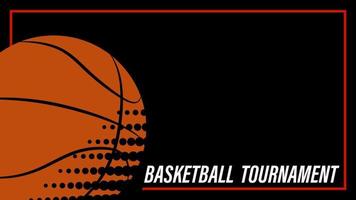 palla da basket arancione, modello, layout per il poster della competizione su sfondo nero. sport di squadra