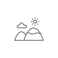 montagna, collina, monte, picco icona linea sottile illustrazione vettoriale modello logo. adatto a molti scopi.