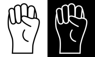 icona del pugno chiuso a mano. simbolo di libertà e di lotta all'ingiustizia. vettore bianco nero