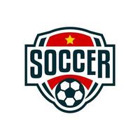 distintivo del logo di calcio con un'illustrazione del pallone da calcio. modello vettoriale del logo della squadra sportiva.