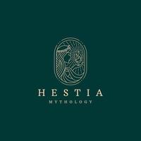 hestia l'antica dea vergine greca del logo del focolare icona design modello linea stile vettore piatto