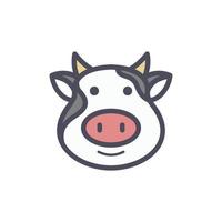 faccia di mucca carattere faccia animale carino con design piatto monoline minimalista illustrazione vettore