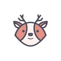 faccia di cervo personaggio faccia animale carino con design piatto monoline minimalista illustrazione vettore