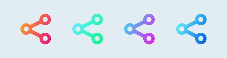 condividere le icone delle linee impostate in colori sfumati. Connetti, condivisione dati, simbolo di collegamento, condivisione di rete, set di pulsanti icona di condivisione. vettore