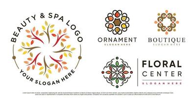 insieme dell'illustrazione di progettazione di logo di bellezza floreale astratta con il vettore premium dell'elemento creativo