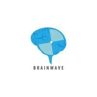 modello di progettazione logo brainwave. cervello blu con un concetto di logo dell'illustrazione di rotazione del segnale d'onda. isolato su sfondo bianco. vettore