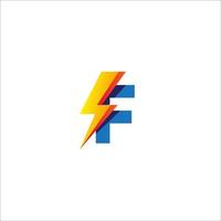 modello di progettazione del logo iniziale della lettera f. alfabeto con il concetto di logo a forma di tuono. tema del colore della gradazione arancione blu e giallo. isolato su sfondo bianco vettore