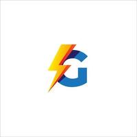modello di progettazione del logo iniziale della lettera g isolato su sfondo bianco. alfabeto con il concetto di logo a forma di tuono. tema di colore gradazione arancione blu e giallo. vettore