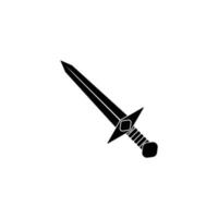 un'icona di sciabola isolata su uno sfondo bianco. silhouette di design di armi di spada guerriero fantasy. illustrazione vettoriale del logo. pugnali e coltelli disegnati a mano. progetto di file eps 10