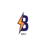 lettera b modello di progettazione del logo iniziale isolato su sfondo bianco. alfabeto con il concetto di logo di tuono. tema di colore blu e arancione vettore