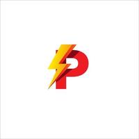 modello di progettazione del logo iniziale della lettera p. alfabeto con il concetto di logo a forma di tuono. isolato su sfondo bianco. tema del colore della gradazione rosso e giallo arancione caldo. vettore