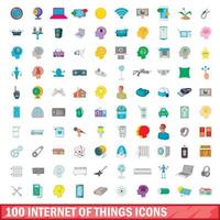 100 icone di internet delle cose impostate, stile cartone animato vettore