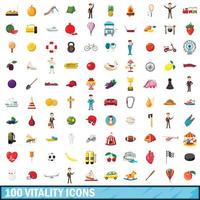 100 icone di vitalità impostate, stile cartone animato vettore