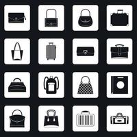 borsa bagaglio valigia icone set quadrati vettore