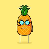 simpatico personaggio di ananas con espressione fresca e occhiali. verde e giallo. adatto per emoticon, logo, mascotte o adesivo vettore