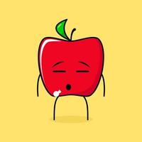 simpatico personaggio mela rossa con espressione piatta. verde e rosso. adatto per emoticon, logo, mascotte vettore