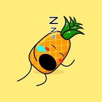 simpatico personaggio di ananas con espressione del sonno e bocca aperta. verde e giallo. adatto per emoticon, logo, mascotte vettore