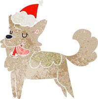 cartone animato retrò di un cane felice che indossa il cappello di Babbo Natale vettore