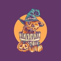 gatto di halloween nell'illustrazione del secchio vettore