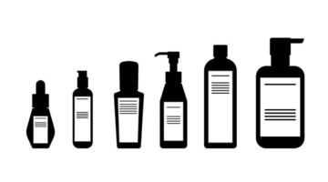 lozioni per il corpo silhouette, siero, pompa per la cura della pelle, bottiglia di imballaggio cosmetico design piatto vettore