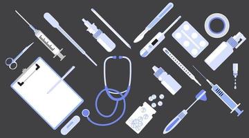 attrezzature mediche set semplice vettore, dentale, pillola, vaccino design piatto vettore
