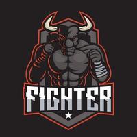 disegno del logo di gioco della mascotte del combattente del toro vettore