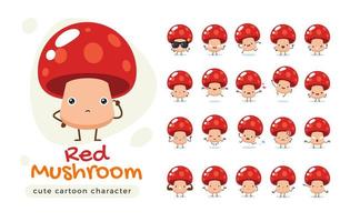 set di caratteri mascotte fungo rosso vettore