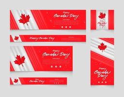 felice canada giorno vettore vacanza web banner impostato con flab sventolando e disegno di sfondo di colore rosso