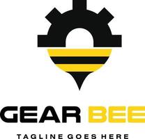 illustrazione vettoriale logo emblema ingranaggio e ape simbolo isolato su sfondo bianco