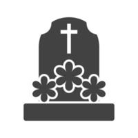 tomba con fiori glifo icona nera vettore