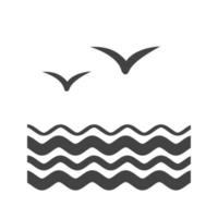 icona nera del glifo di acqua e uccelli vettore