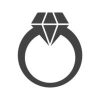 icona nera del glifo con anello di diamanti vettore