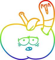 verme di cartone animato di disegno a tratteggio sfumato arcobaleno in mela vettore