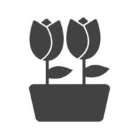 tulipani in vaso glifo icona nera vettore