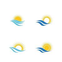 logo di progettazione dell'illustrazione di vettore dell'icona del sole e dell'onda dell'acqua di mare